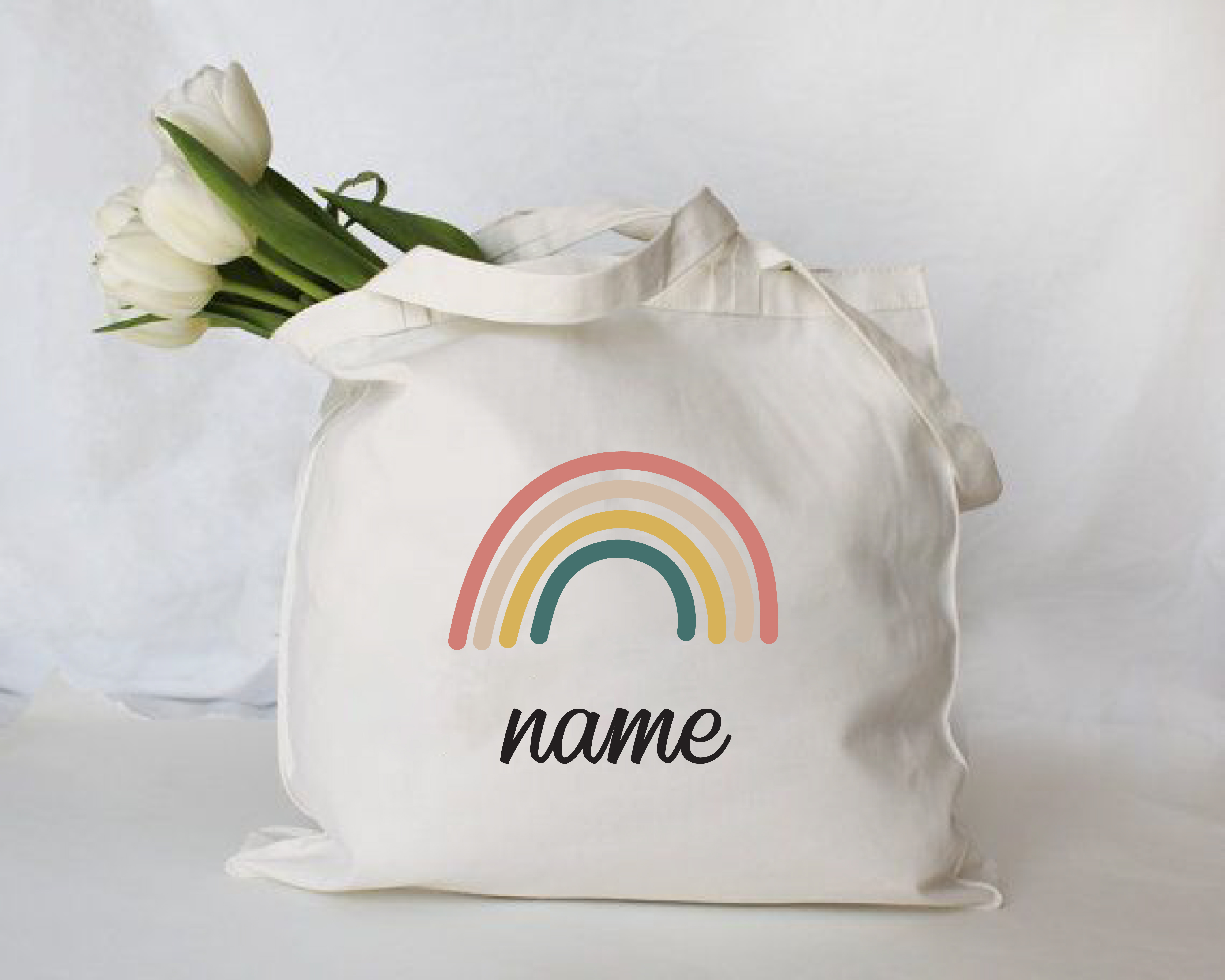 Personalised Rainbow Cotton Eco-friendly White Tote Bag